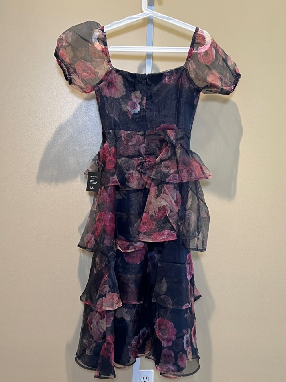 Lulu's Shimmery Navy Dress with Pink Floral Accents - Picture 4 of 4